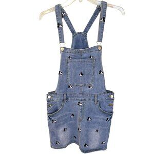 Disney Mickey Mouse Embroidery Overalls Stretch Denim Skirt Womens Size Large